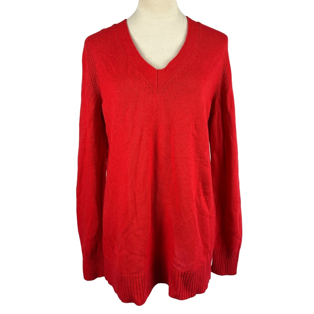 Banana Republic V‎ Neck Sweater Red Fine Italian Yarn Filpucci Button Back Large